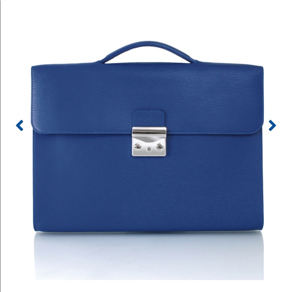 Jean Rousseau Handbags - Jean Rousseau Blue Calf Leather Briefcase